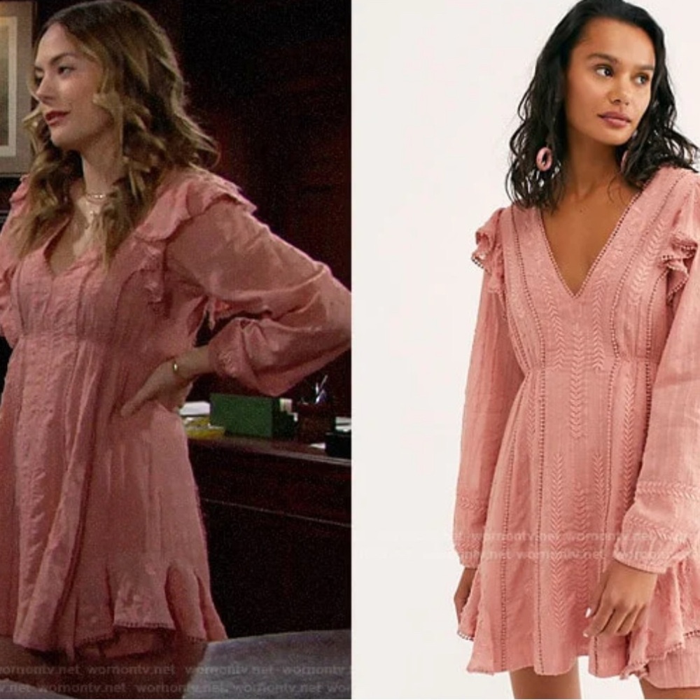 Free People Coral Ruffled Embroidered Lace Dress
Size 4 S XS